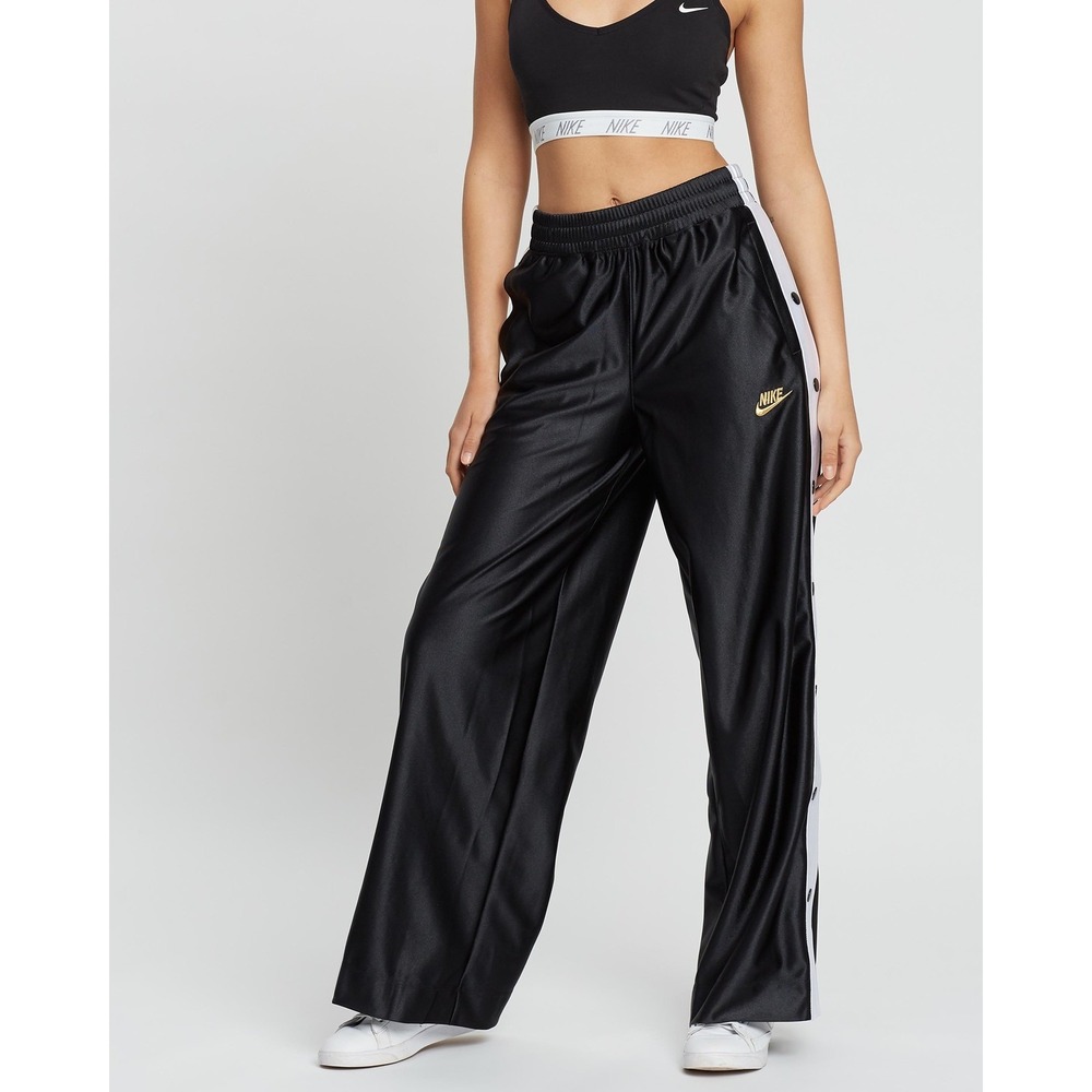 Nike Glam Dunk Popper Pants Black Satin Snap Side Wide Leg XS CI9972-010